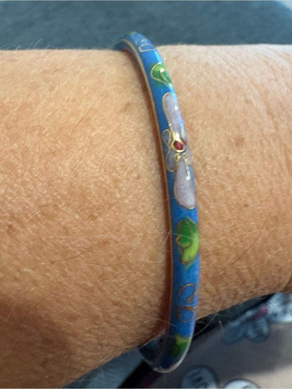Blue Cloisonné Floral Bangle Bracelet